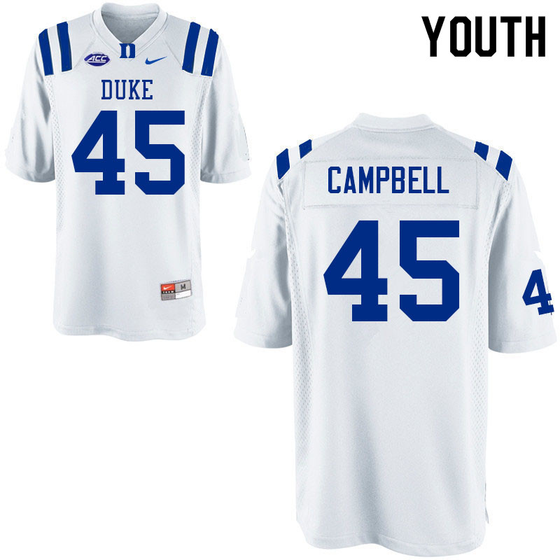 Youth #45 Colby Campbell Duke Blue Devils College Football Jerseys Sale-White - Click Image to Close